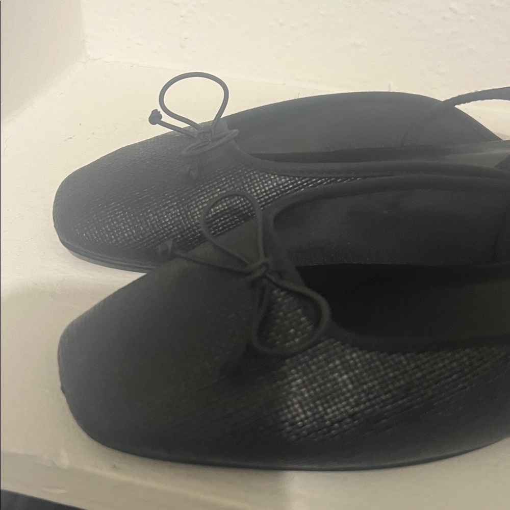 Aldo Black Textured Elastic Slingback Flats with Bow